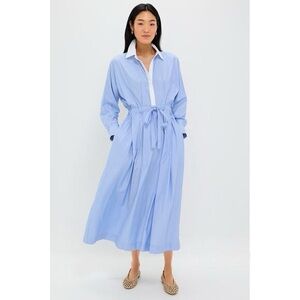 Tuckernuck Cornflower Blue Stripe Tie Front Anna Collared long sleeve Dress Sz L